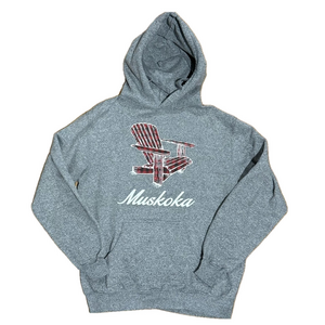 Muskoka Adult Unisex Grey Hooded Sweatshirt Hoodie Drawstrings